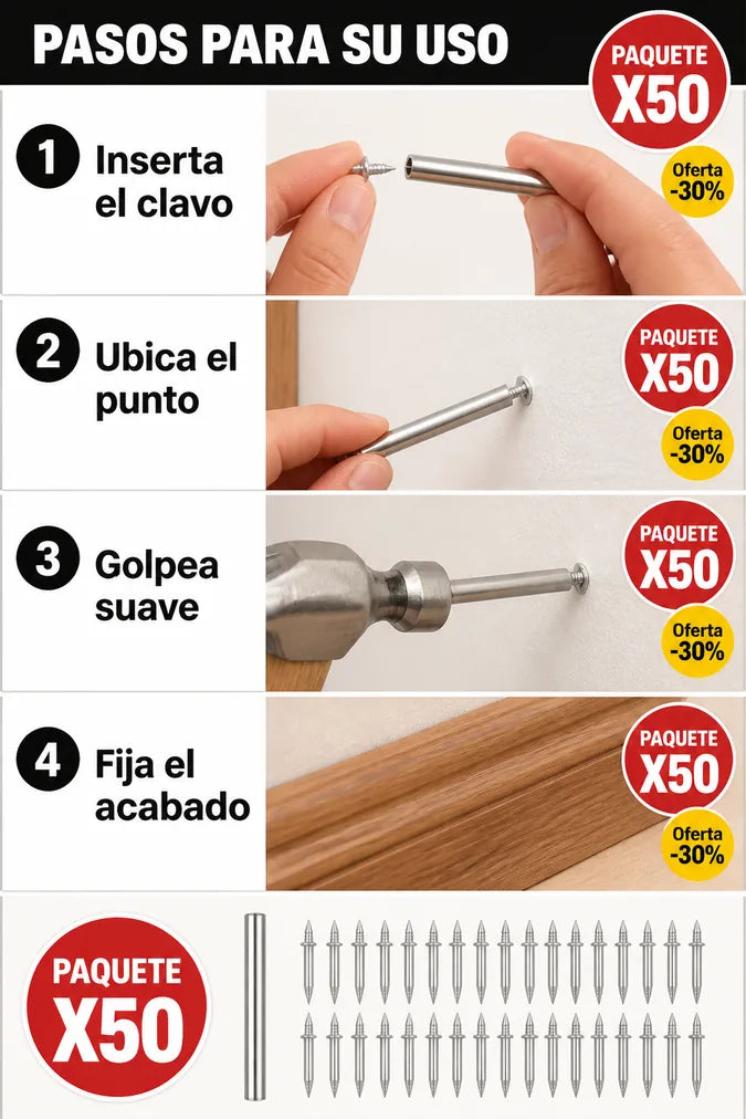 Pasos de uso clavos doble cabeza con guia metalica