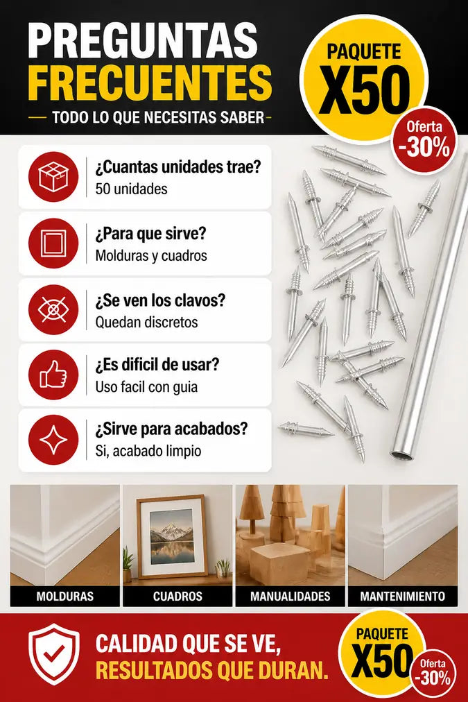 Preguntas frecuentes clavos doble cabeza paquete x50